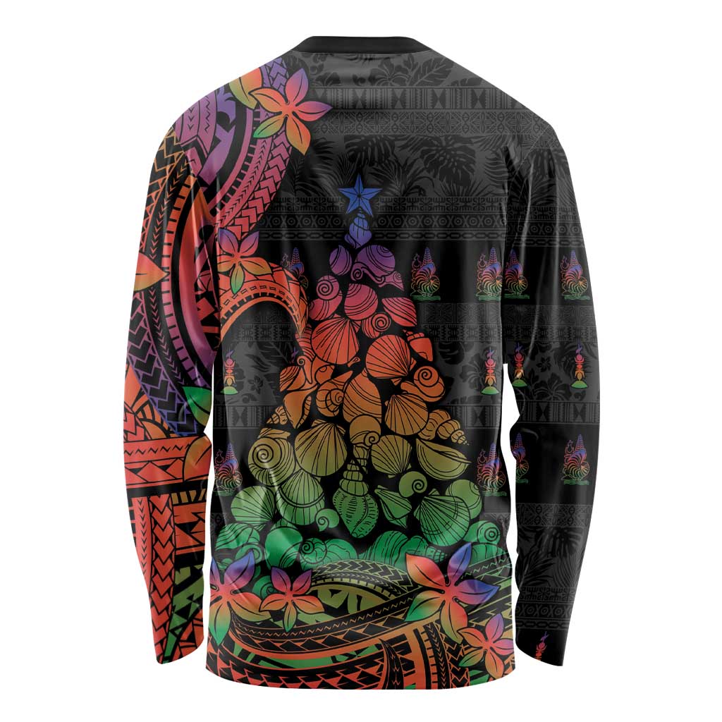 New Caledonia Christmas Long Sleeve Shirt Seashell Xmas Tree Tribal Waves DT05 - Polynesian Pride