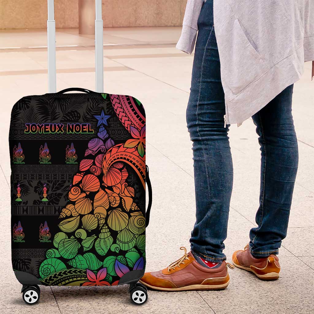 New Caledonia Christmas Luggage Cover Seashell Xmas Tree Tribal Waves - Polynesian Pride