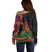 New Caledonia Christmas Off Shoulder Sweater Seashell Xmas Tree Tribal Waves DT05 - Polynesian Pride