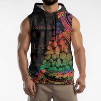 New Caledonia Christmas Sleeveless Hoodie Seashell Xmas Tree Tribal Waves - Polynesian Pride