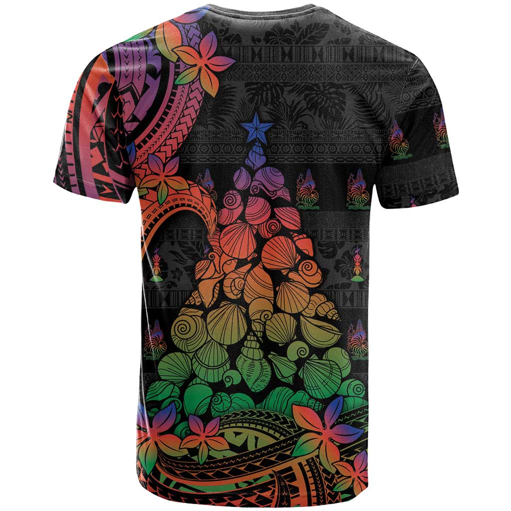 New Caledonia Christmas T Shirt Seashell Xmas Tree Tribal Waves - Polynesian Pride