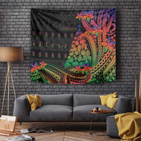 New Caledonia Christmas Tapestry Seashell Xmas Tree Tribal Waves DT05 Black - Polynesian Pride
