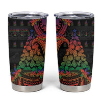 New Caledonia Christmas Tumbler Cup Seashell Xmas Tree Tribal Waves - Polynesian Pride