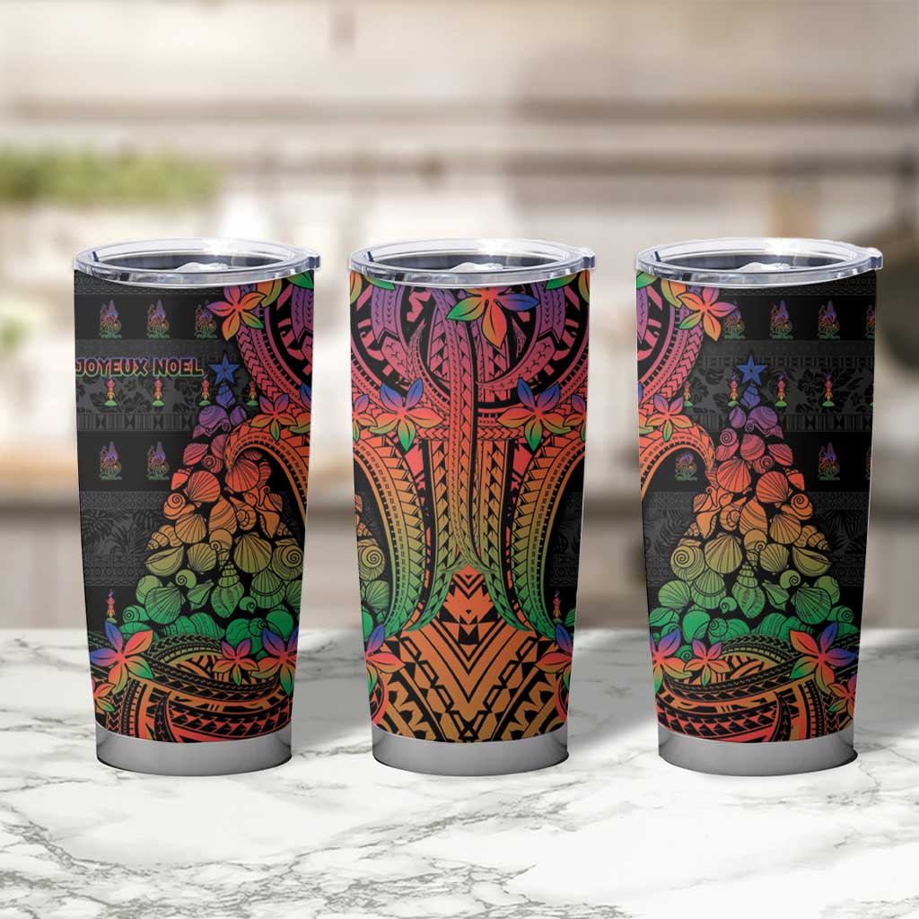 New Caledonia Christmas Tumbler Cup Seashell Xmas Tree Tribal Waves - Polynesian Pride