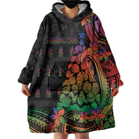 New Caledonia Christmas Wearable Blanket Hoodie Seashell Xmas Tree Tribal Waves - Polynesian Pride