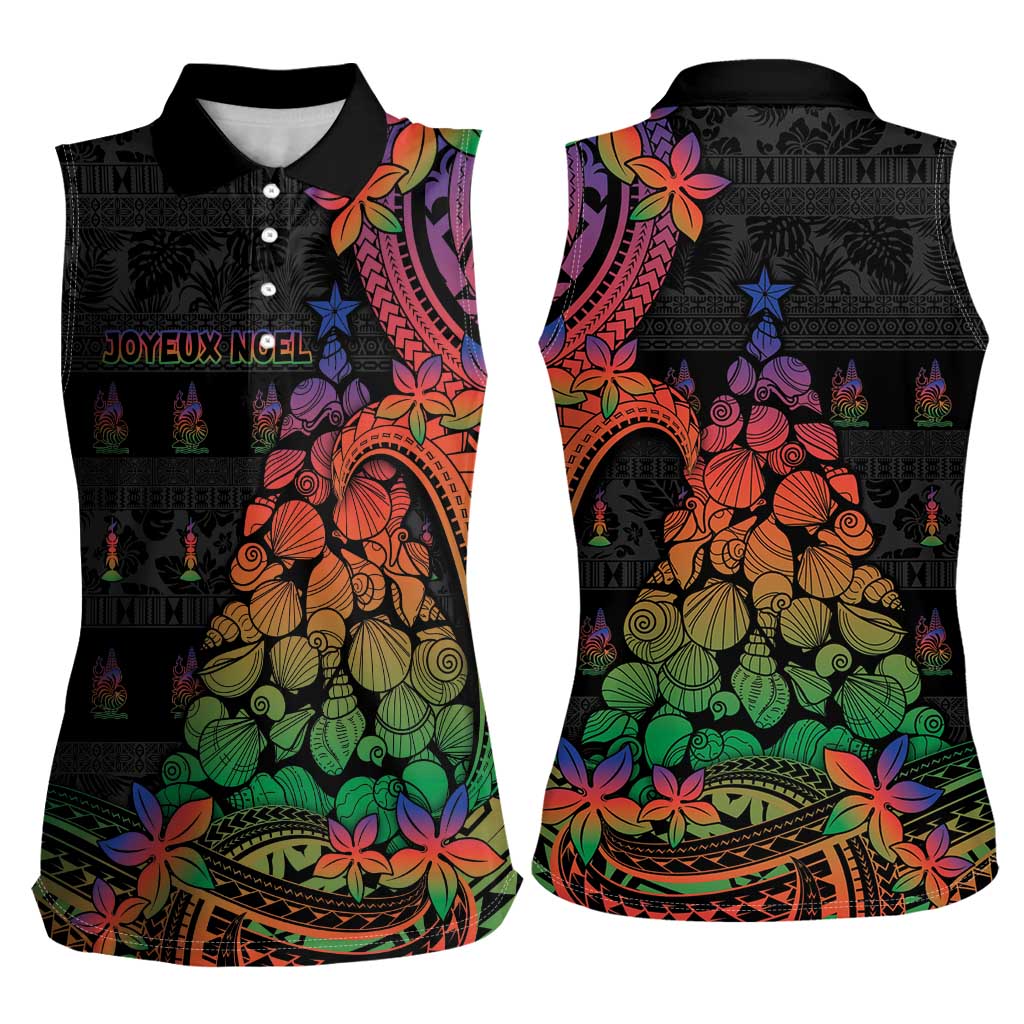 New Caledonia Christmas Women Sleeveless Polo Shirt Seashell Xmas Tree Tribal Waves DT05 - Polynesian Pride