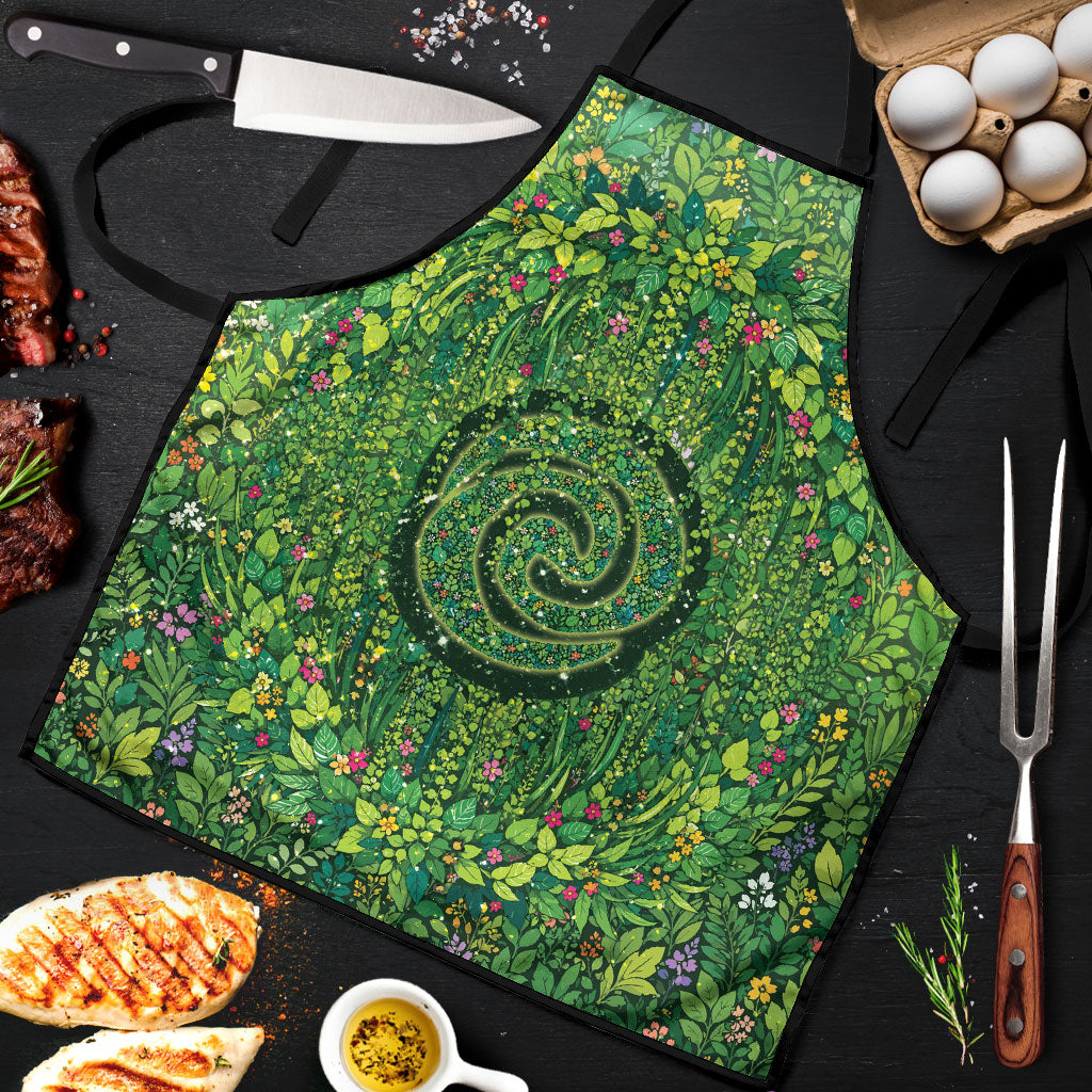 Polynesia Mother Nature Apron Glowing Heart Spiral Tropical Vine Floral DT05 Green - Polynesian Pride