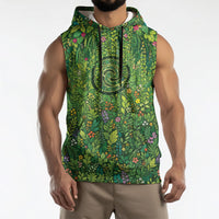 Polynesia Mother Nature Sleeveless Hoodie Glowing Heart Spiral Tropical Vine Floral