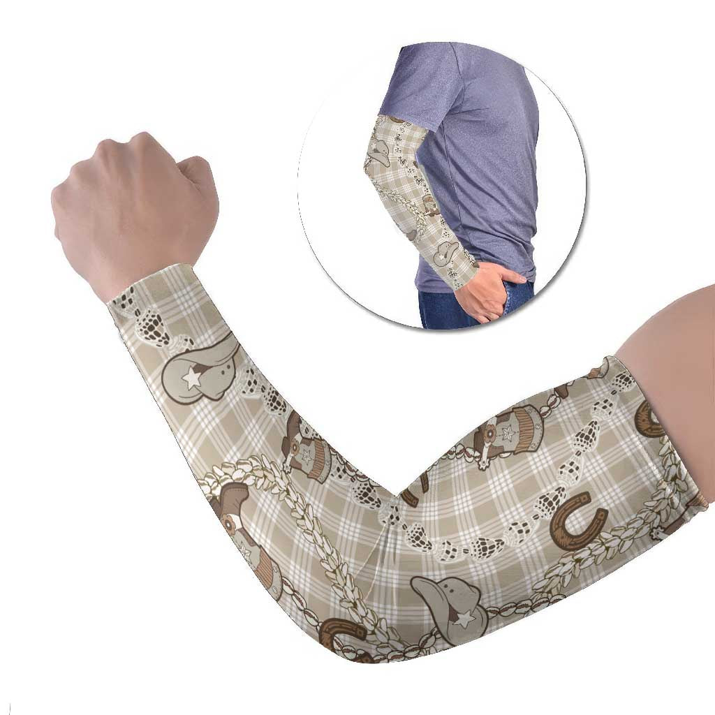 Hawaii Palaka Cowboy Arm Sleeves Shell Maile Lei With Western Patterns - Polynesian Pride