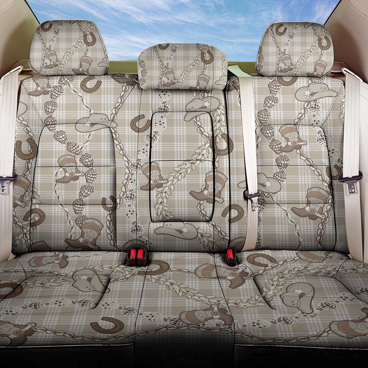 Hawaii Palaka Cowboy Back Car Seat Cover Shell Maile Lei With Western Patterns - Polynesian Pride