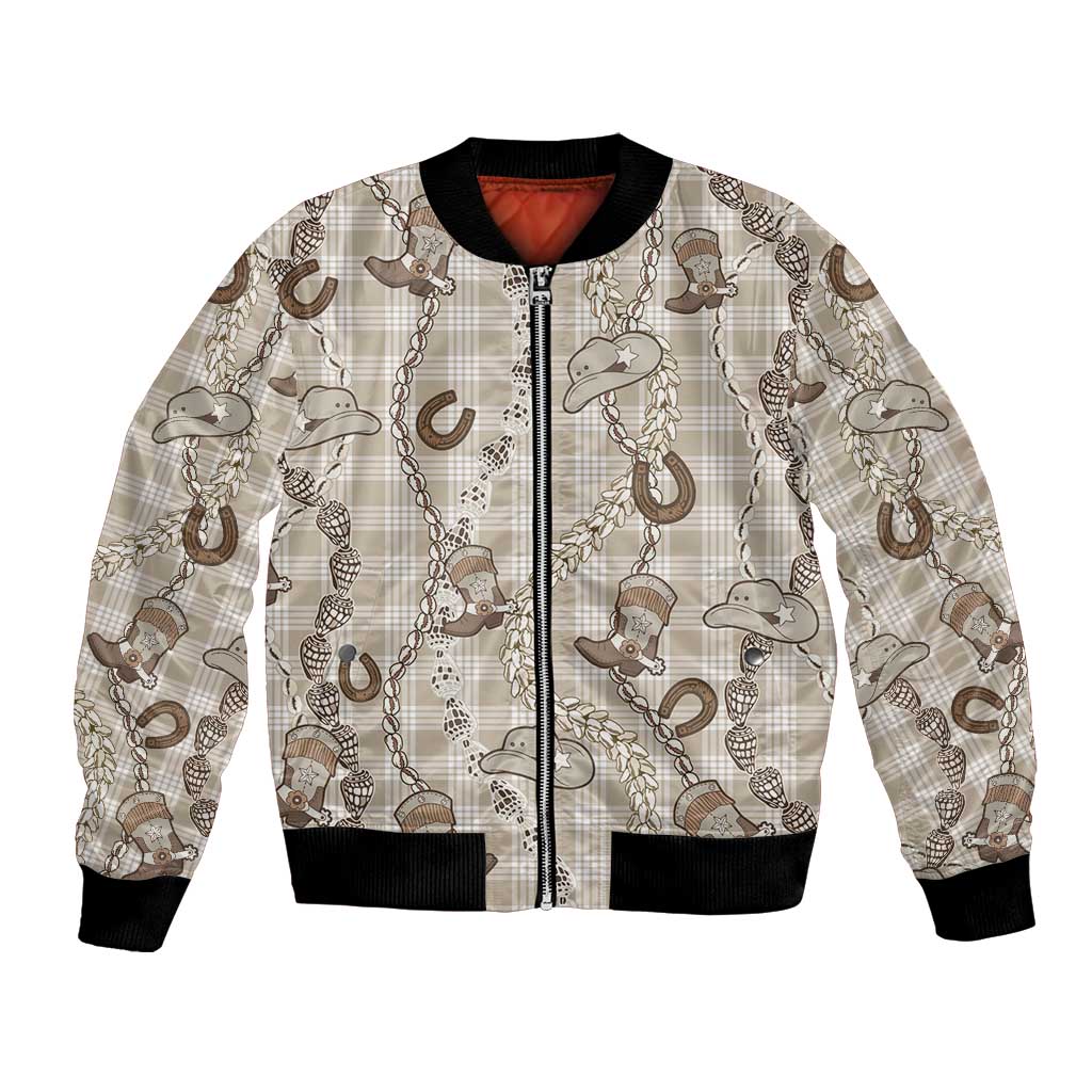 Hawaii Palaka Cowboy Bomber Jacket Shell Maile Lei With Western Patterns - Polynesian Pride