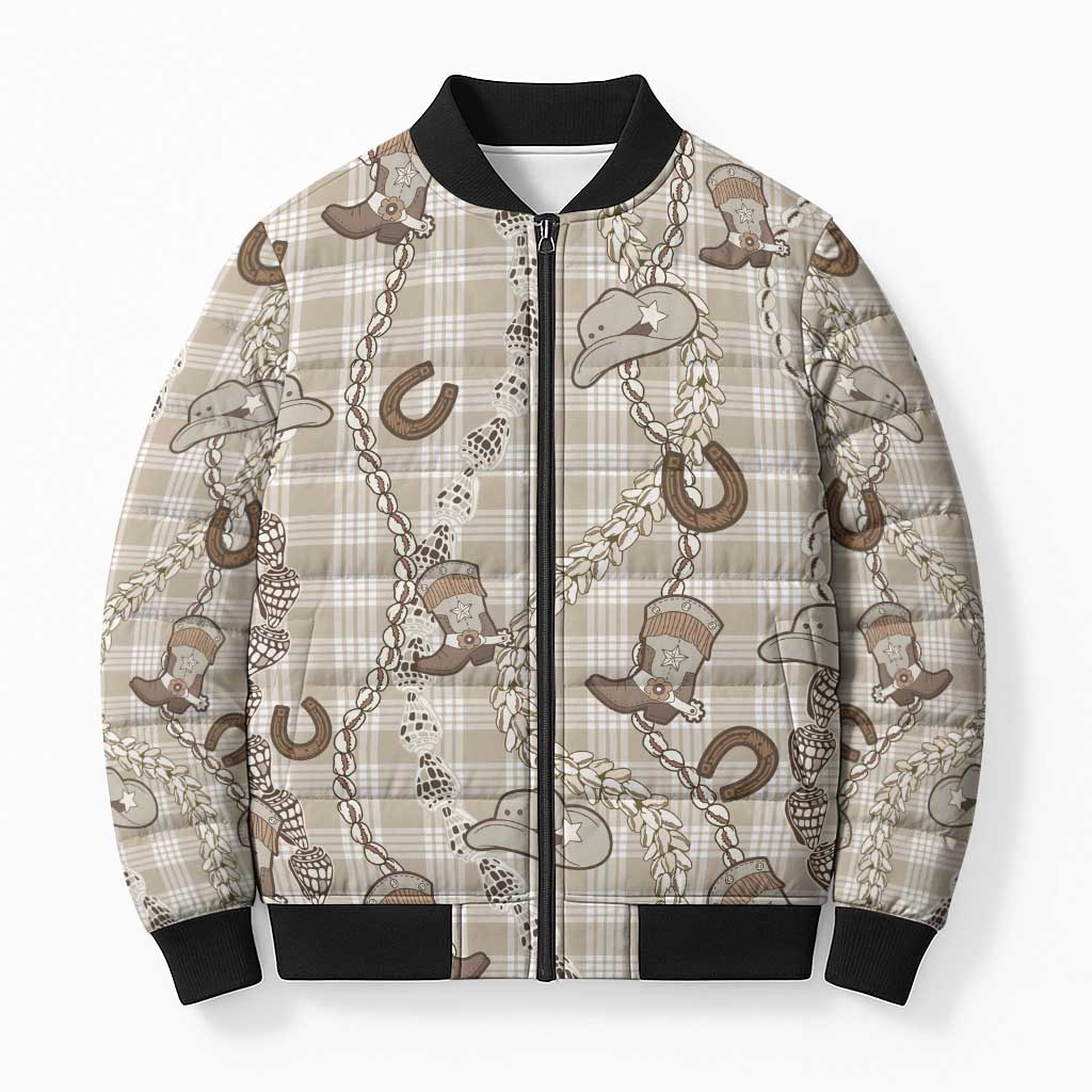 Hawaii Palaka Cowboy Bomber Puffer Jacket Shell Maile Lei With Western Patterns - Polynesian Pride