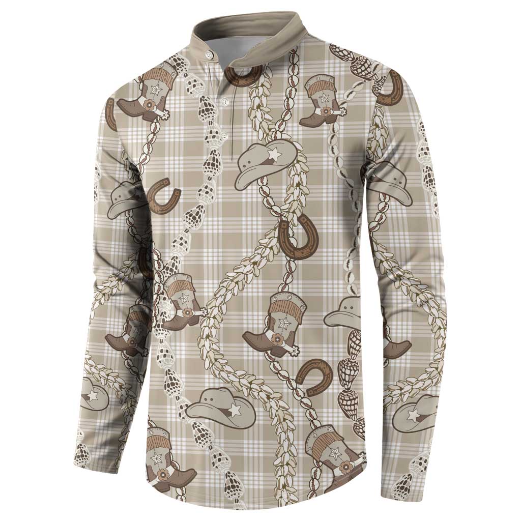 Hawaii Palaka Cowboy Button Sweatshirt Shell Maile Lei With Western Patterns - Polynesian Pride