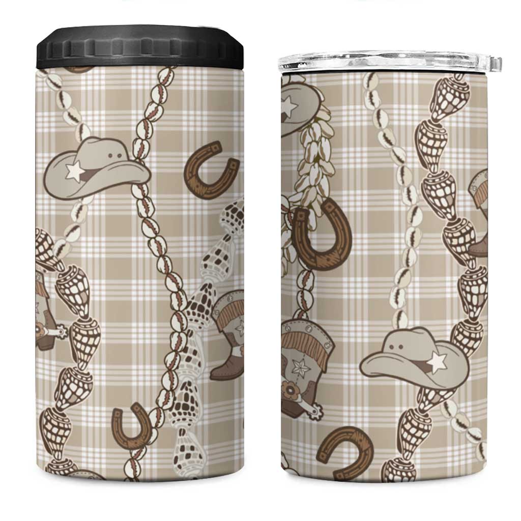 Hawaii Palaka Cowboy 4 in 1 Can Cooler Tumbler Shell Maile Lei With Western Patterns - Polynesian Pride
