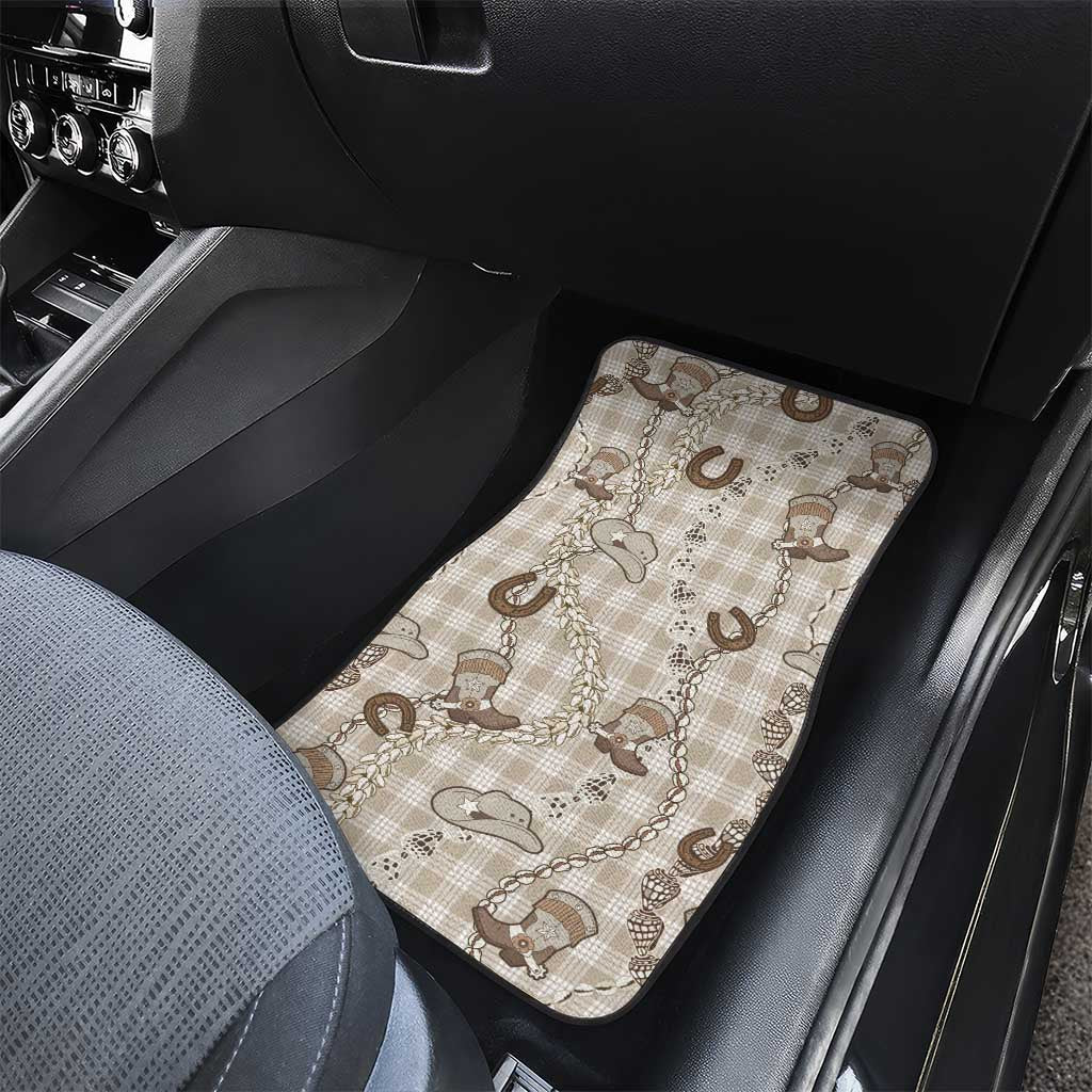 Hawaii Palaka Cowboy Car Mats Shell Maile Lei With Western Patterns - Polynesian Pride