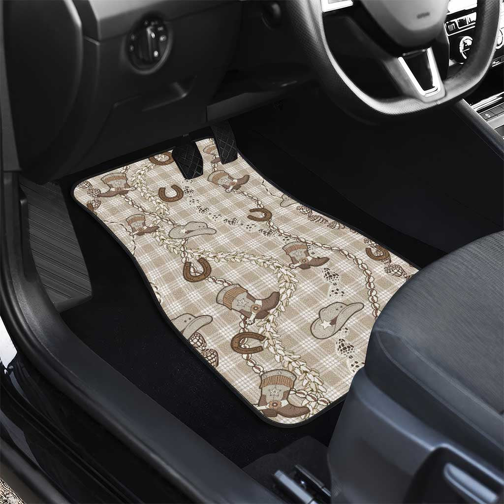 Hawaii Palaka Cowboy Car Mats Shell Maile Lei With Western Patterns - Polynesian Pride