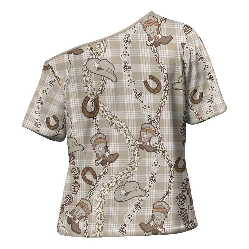 Hawaii Palaka Cowboy Cross Shoulder Shirt Shell Maile Lei With Western Patterns - Polynesian Pride