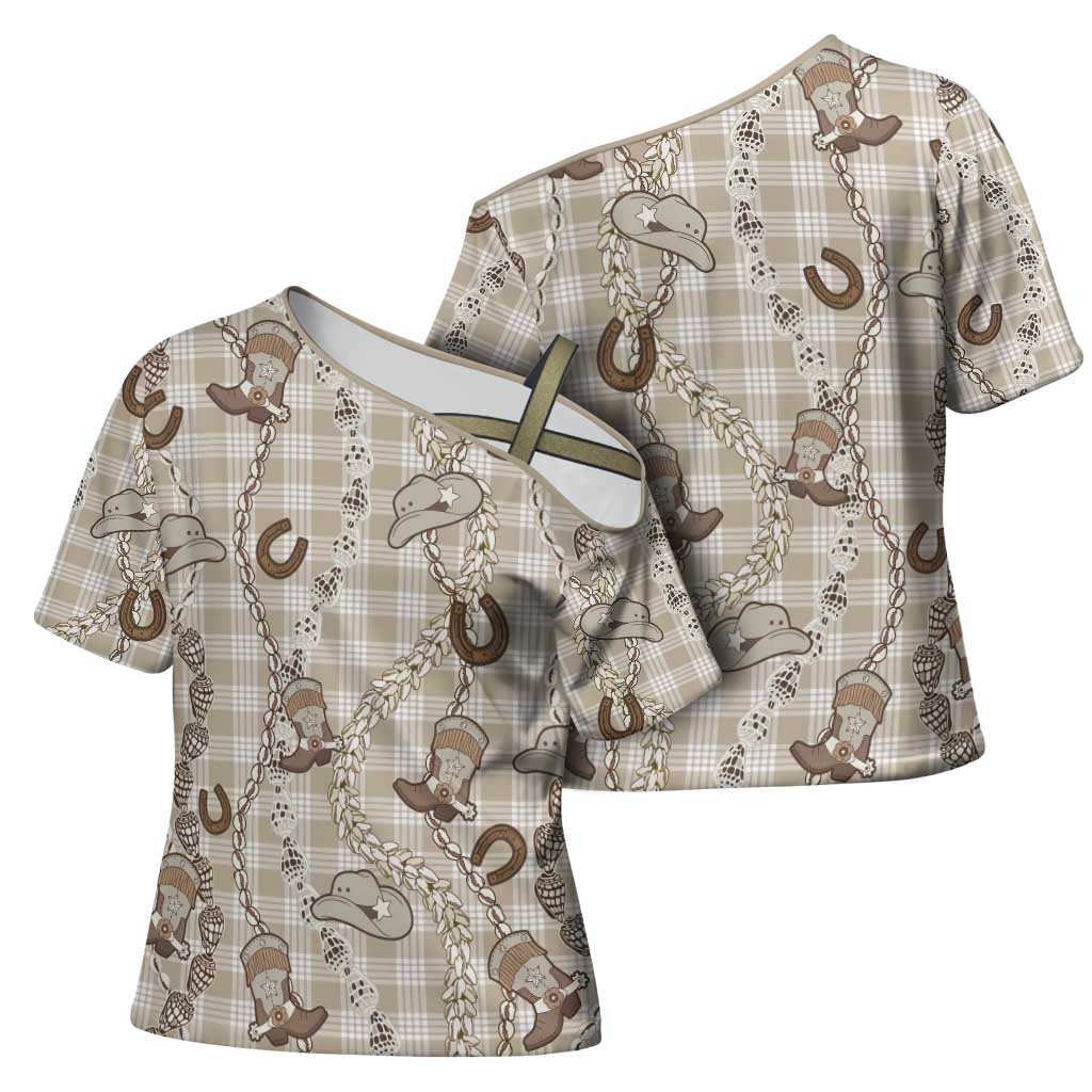Hawaii Palaka Cowboy Cross Shoulder Shirt Shell Maile Lei With Western Patterns - Polynesian Pride