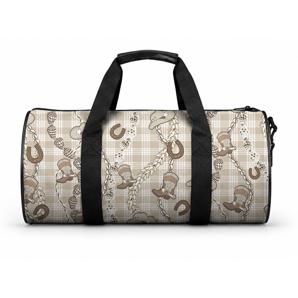 Hawaii Palaka Cowboy Duffle Bag Shell Maile Lei With Western Patterns
