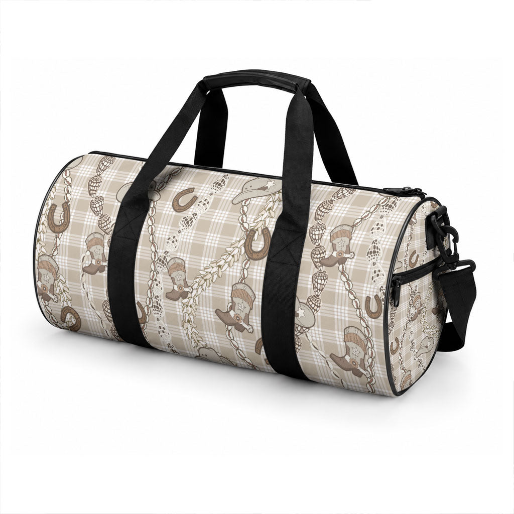 Hawaii Palaka Cowboy Duffle Bag Shell Maile Lei With Western Patterns