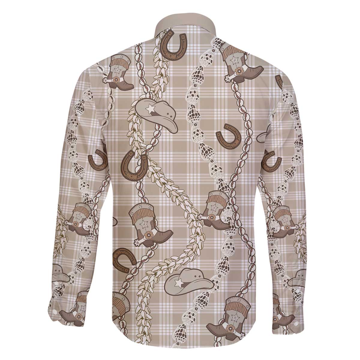 Hawaii Palaka Cowboy Family Matching Off The Shoulder Long Sleeve Dress and Hawaiian Shirt Shell Maile Lei With Western Patterns - Polynesian Pride