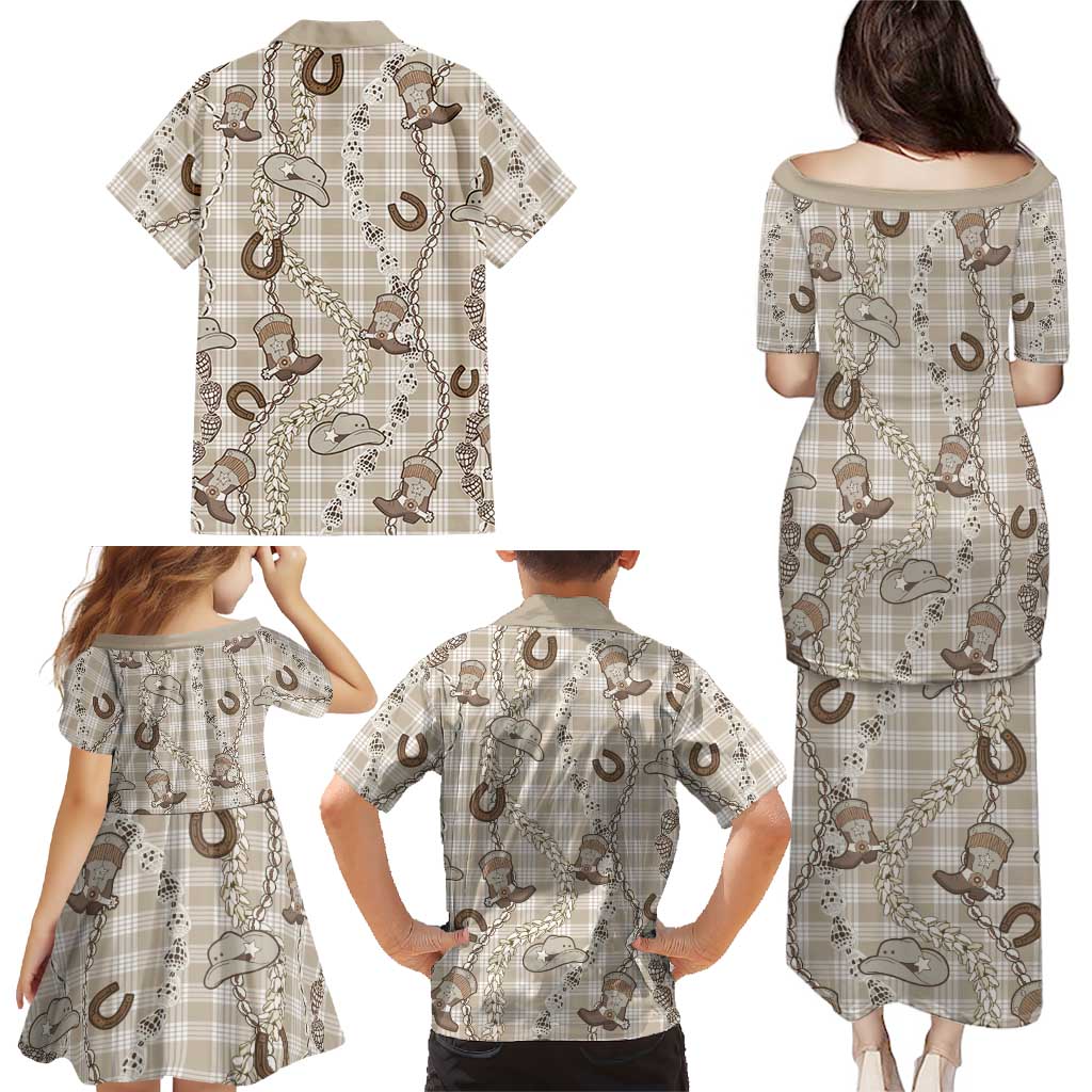 Hawaii Palaka Cowboy Family Matching Puletasi and Hawaiian Shirt Shell Maile Lei With Western Patterns DT05 - Polynesian Pride