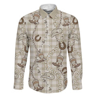 Hawaii Palaka Cowboy Family Matching Puletasi and Hawaiian Shirt Shell Maile Lei With Western Patterns DT05 Dad's Shirt - Long Sleeve Beige - Polynesian Pride