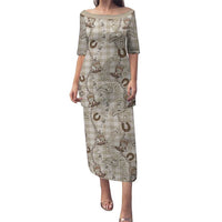 Hawaii Palaka Cowboy Family Matching Puletasi and Hawaiian Shirt Shell Maile Lei With Western Patterns DT05 Mom's Dress Beige - Polynesian Pride