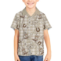 Hawaii Palaka Cowboy Family Matching Puletasi and Hawaiian Shirt Shell Maile Lei With Western Patterns DT05 Son's Shirt Beige - Polynesian Pride