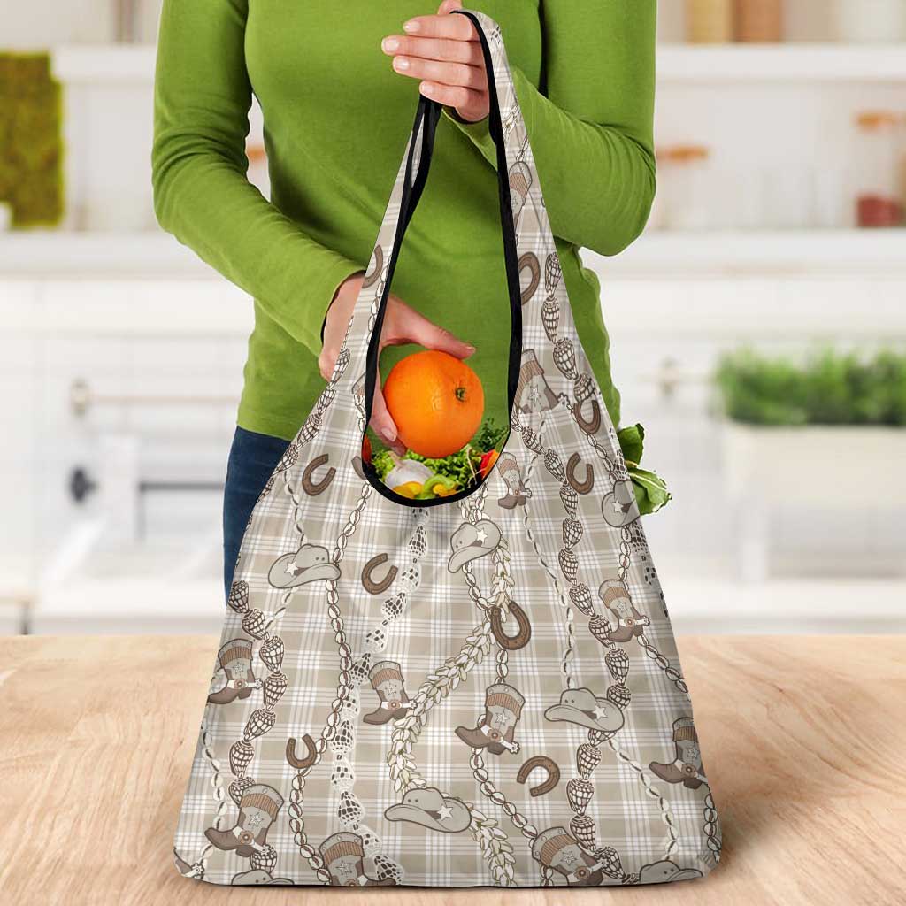 Hawaii Palaka Cowboy Grocery Bag Shell Maile Lei With Western Patterns - Polynesian Pride