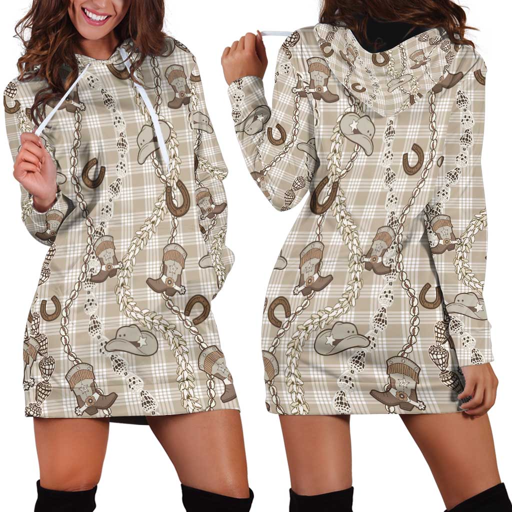 Hawaii Palaka Cowboy Hoodie Dress Shell Maile Lei With Western Patterns - Polynesian Pride