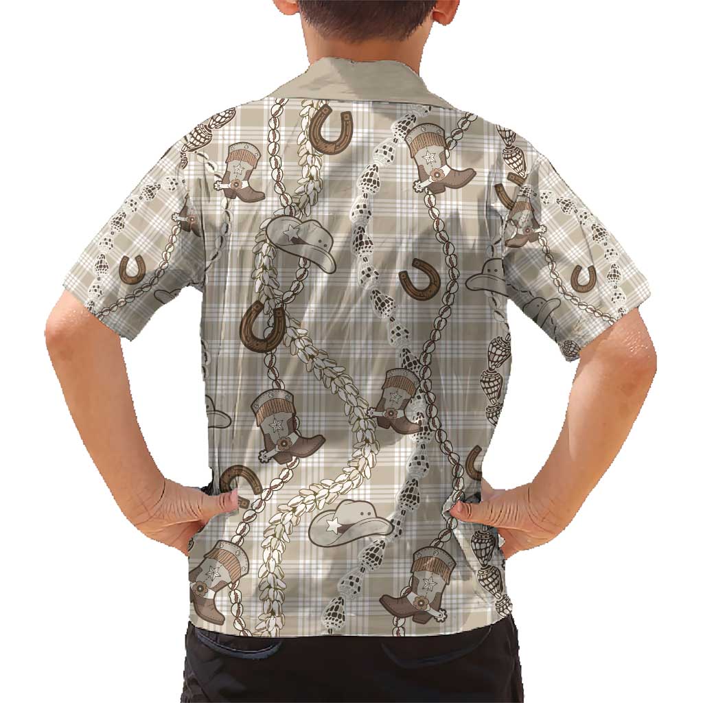 Hawaii Palaka Cowboy Kid Hawaiian Shirt Shell Maile Lei With Western Patterns - Polynesian Pride