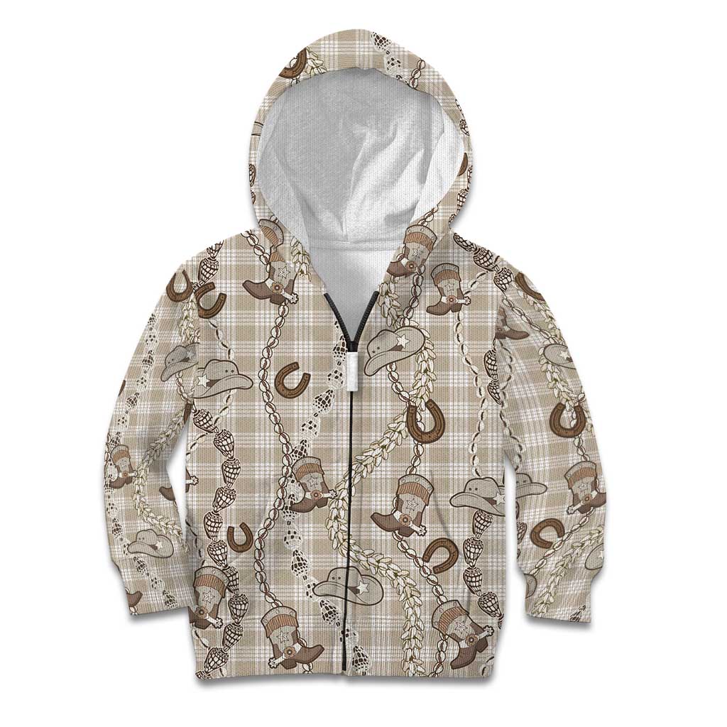 Hawaii Palaka Cowboy Kid Hoodie Shell Maile Lei With Western Patterns - Polynesian Pride