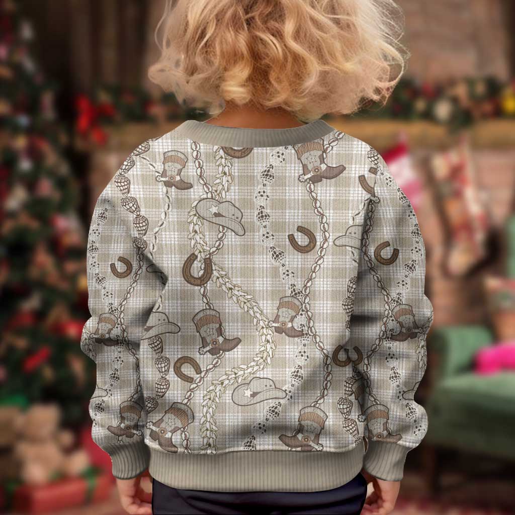 Hawaii Palaka Cowboy Kid Ugly Christmas Sweater Shell Maile Lei With Western Patterns - Polynesian Pride