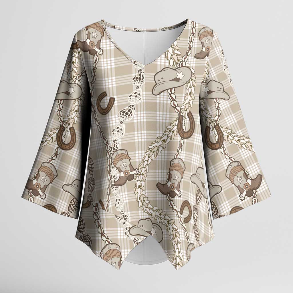 Hawaii Palaka Cowboy Kimono Sleeve Blouse Shell Maile Lei With Western Patterns - Polynesian Pride
