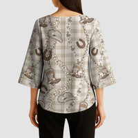 Hawaii Palaka Cowboy Kimono Sleeve Blouse Shell Maile Lei With Western Patterns - Polynesian Pride