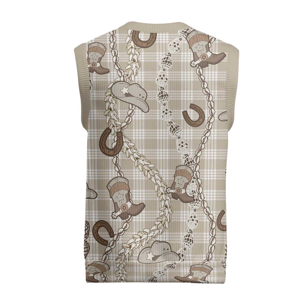Hawaii Palaka Cowboy Christmas Knitted V-Neck Vest Shell Maile Lei With Western Patterns - Polynesian Pride