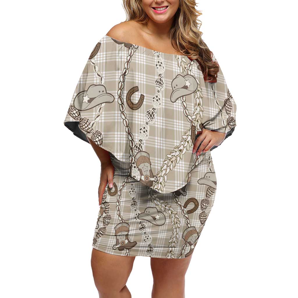 Hawaii Palaka Cowboy Off Shoulder Short Dress Shell Maile Lei With Western Patterns - Polynesian Pride