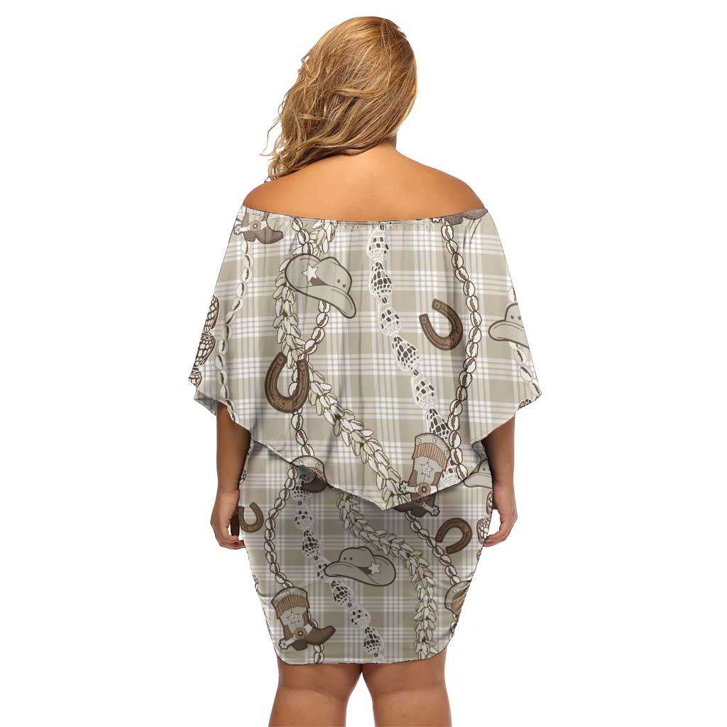 Hawaii Palaka Cowboy Off Shoulder Short Dress Shell Maile Lei With Western Patterns - Polynesian Pride