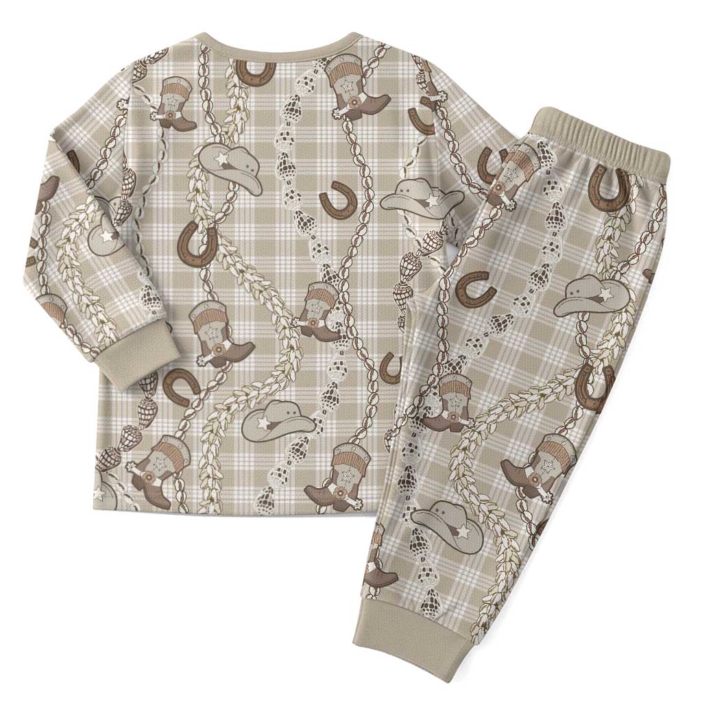 Hawaii Palaka Cowboy Christmas Pajama Set Shell Maile Lei With Western Patterns - Polynesian Pride