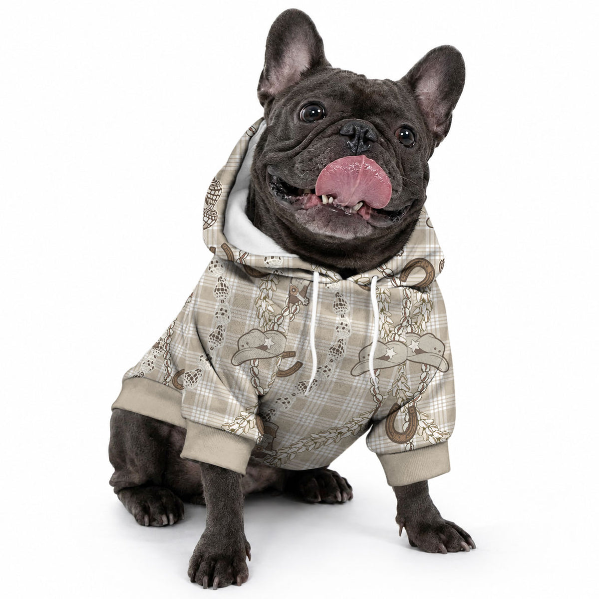 Hawaii Palaka Cowboy Pet Hoodie Shell Maile Lei With Western Patterns