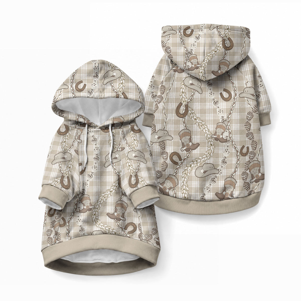 Hawaii Palaka Cowboy Pet Hoodie Shell Maile Lei With Western Patterns