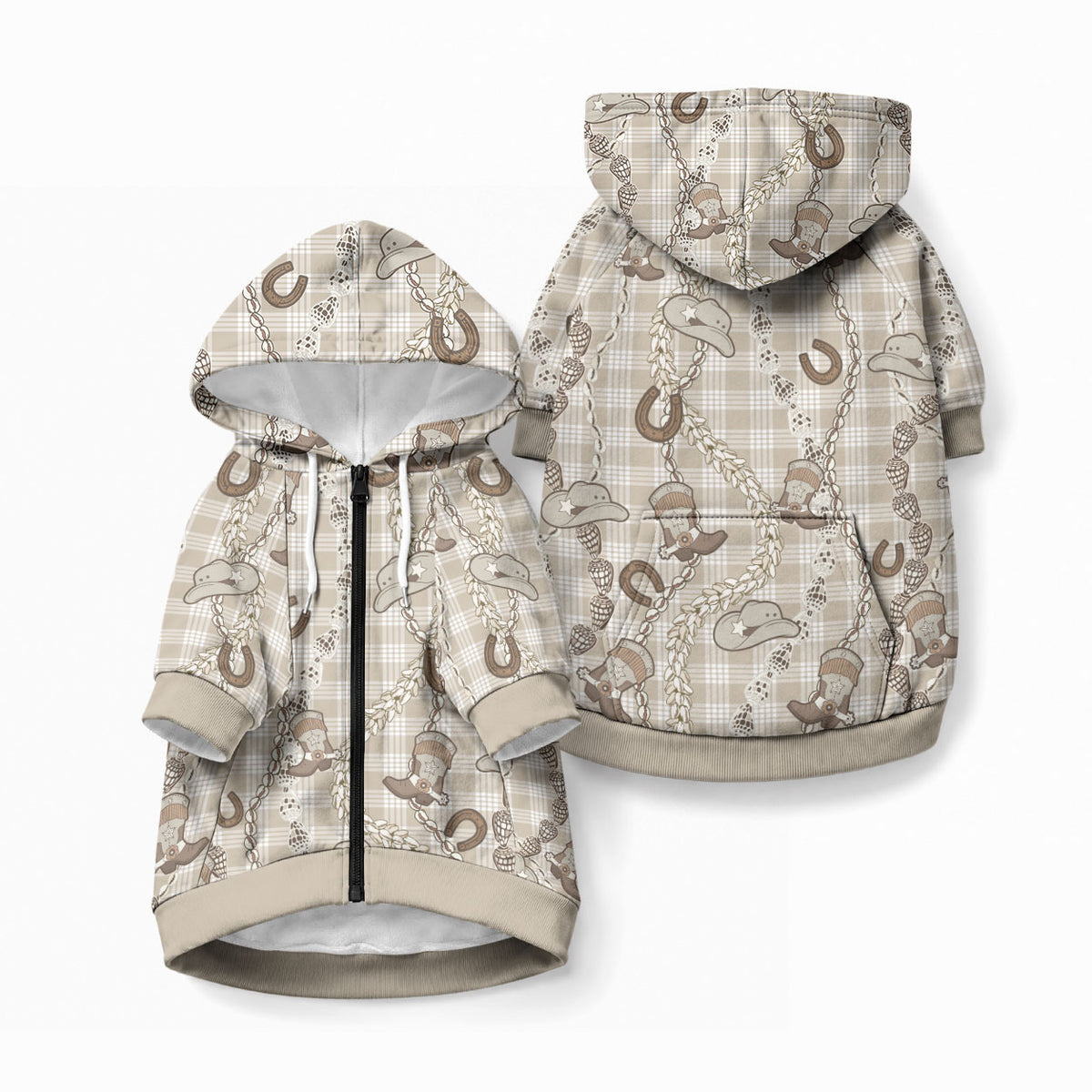Hawaii Palaka Cowboy Pet Hoodie Shell Maile Lei With Western Patterns
