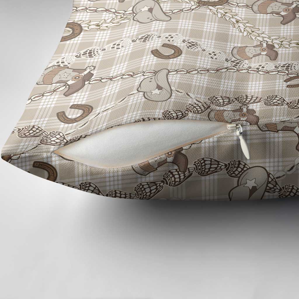 Hawaii Palaka Cowboy Pillow Cover Shell Maile Lei With Western Patterns - Polynesian Pride