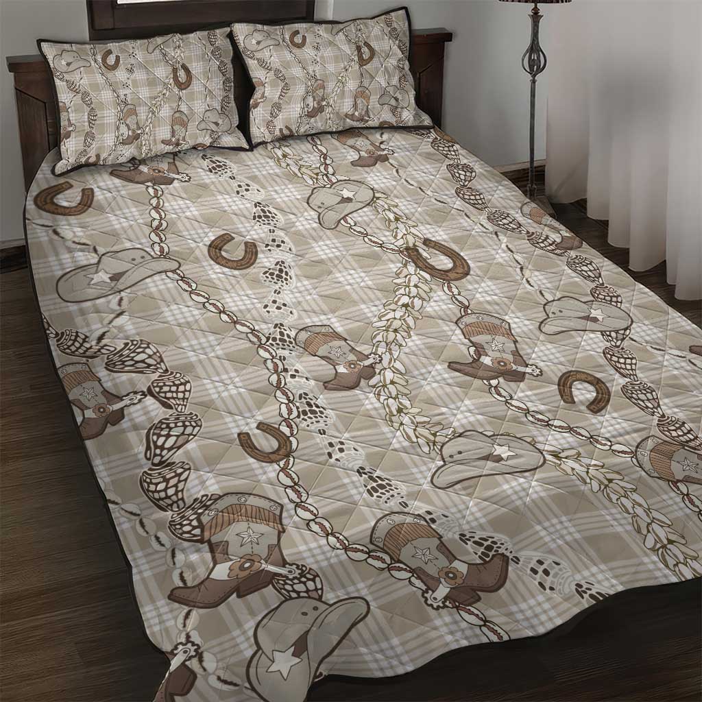 Hawaii Palaka Cowboy Quilt Bed Set Shell Maile Lei With Western Patterns - Polynesian Pride