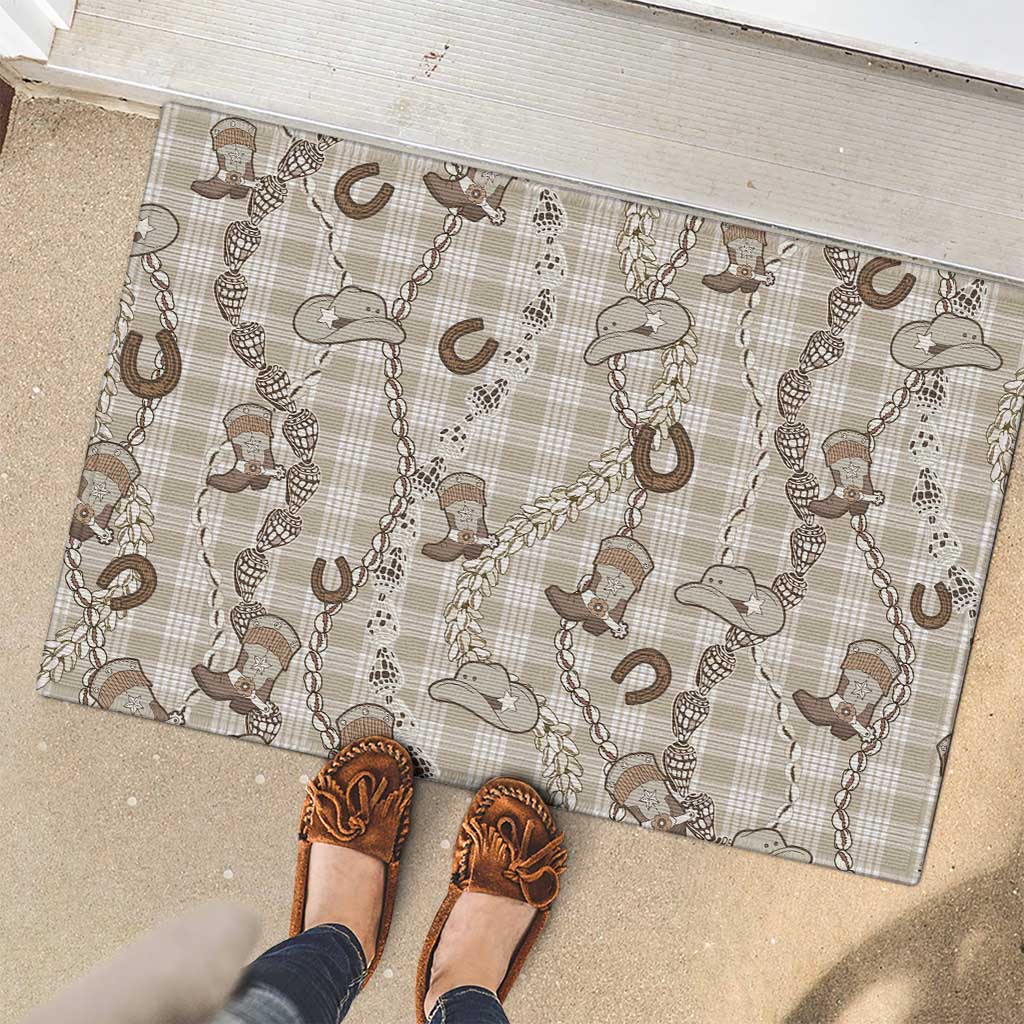 Hawaii Palaka Cowboy Rubber Doormat Shell Maile Lei With Western Patterns - Polynesian Pride