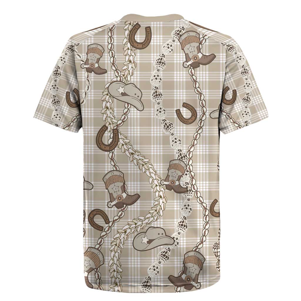 Hawaii Palaka Cowboy Rugby Jersey Shell Maile Lei With Western Patterns - Polynesian Pride