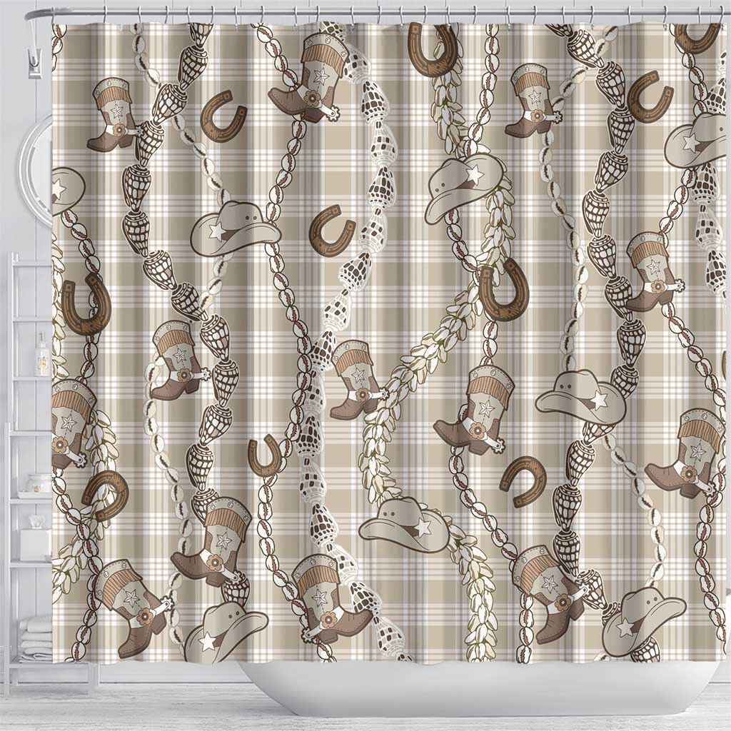 Hawaii Palaka Cowboy Shower Curtain Shell Maile Lei With Western Patterns - Polynesian Pride