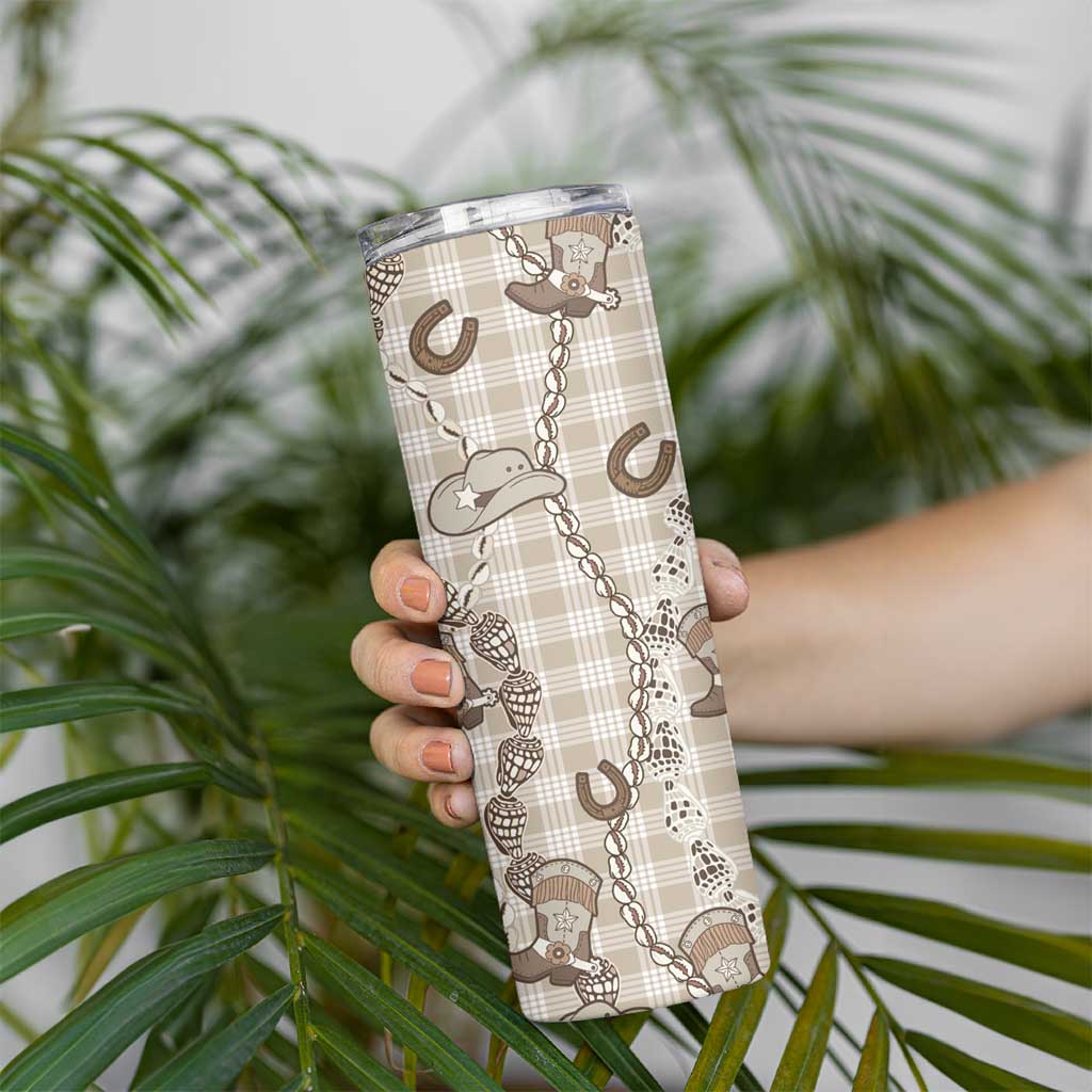 Hawaii Palaka Cowboy Skinny Tumbler Shell Maile Lei With Western Patterns - Polynesian Pride