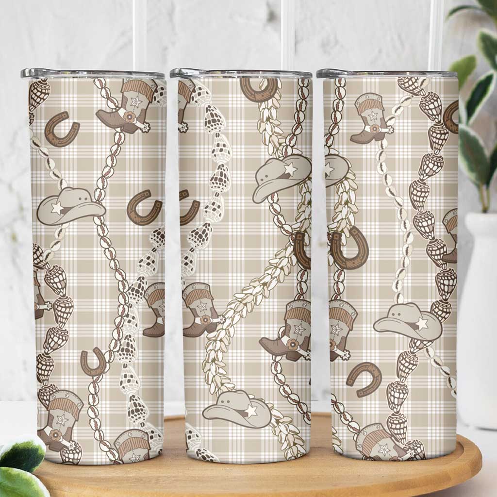 Hawaii Palaka Cowboy Skinny Tumbler Shell Maile Lei With Western Patterns - Polynesian Pride